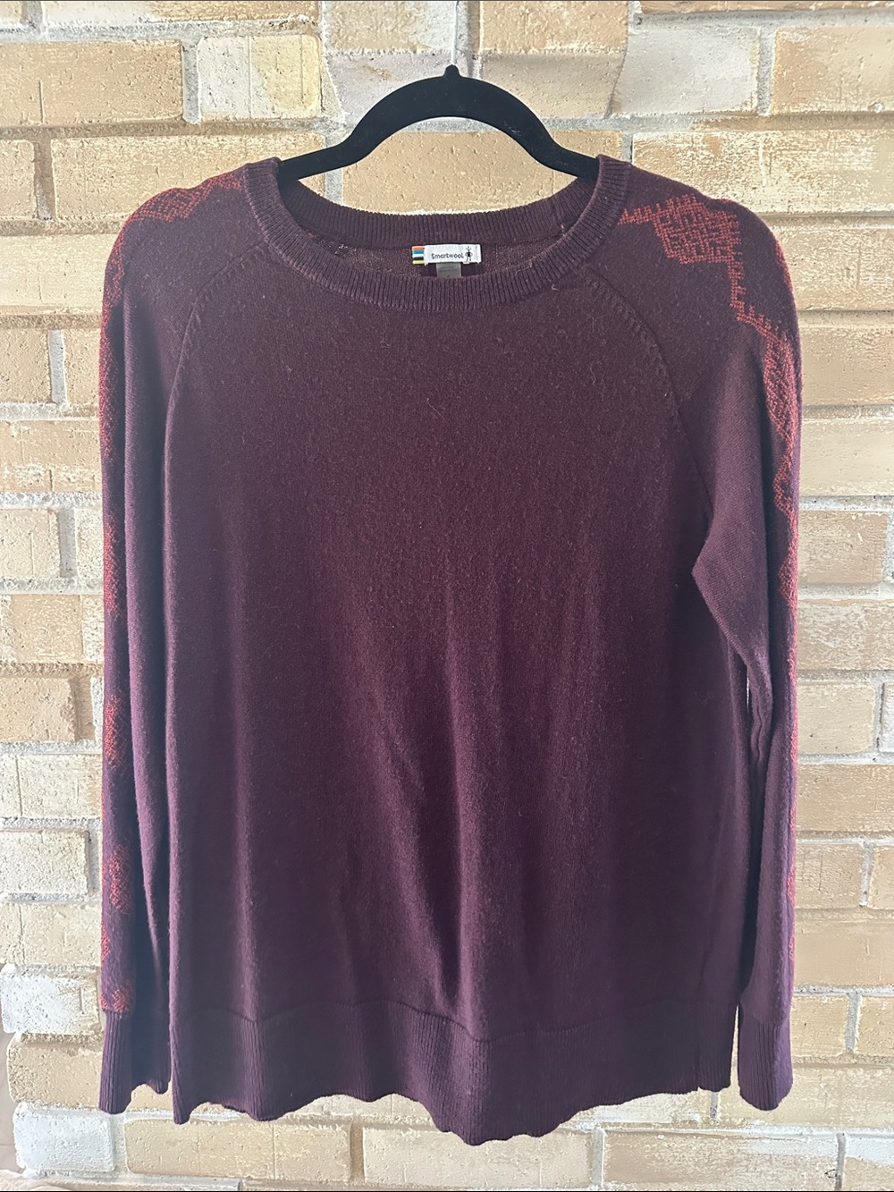 Smartwool Women's Burgundy Crewneck Sweater with Subtle Shoulder Pattern